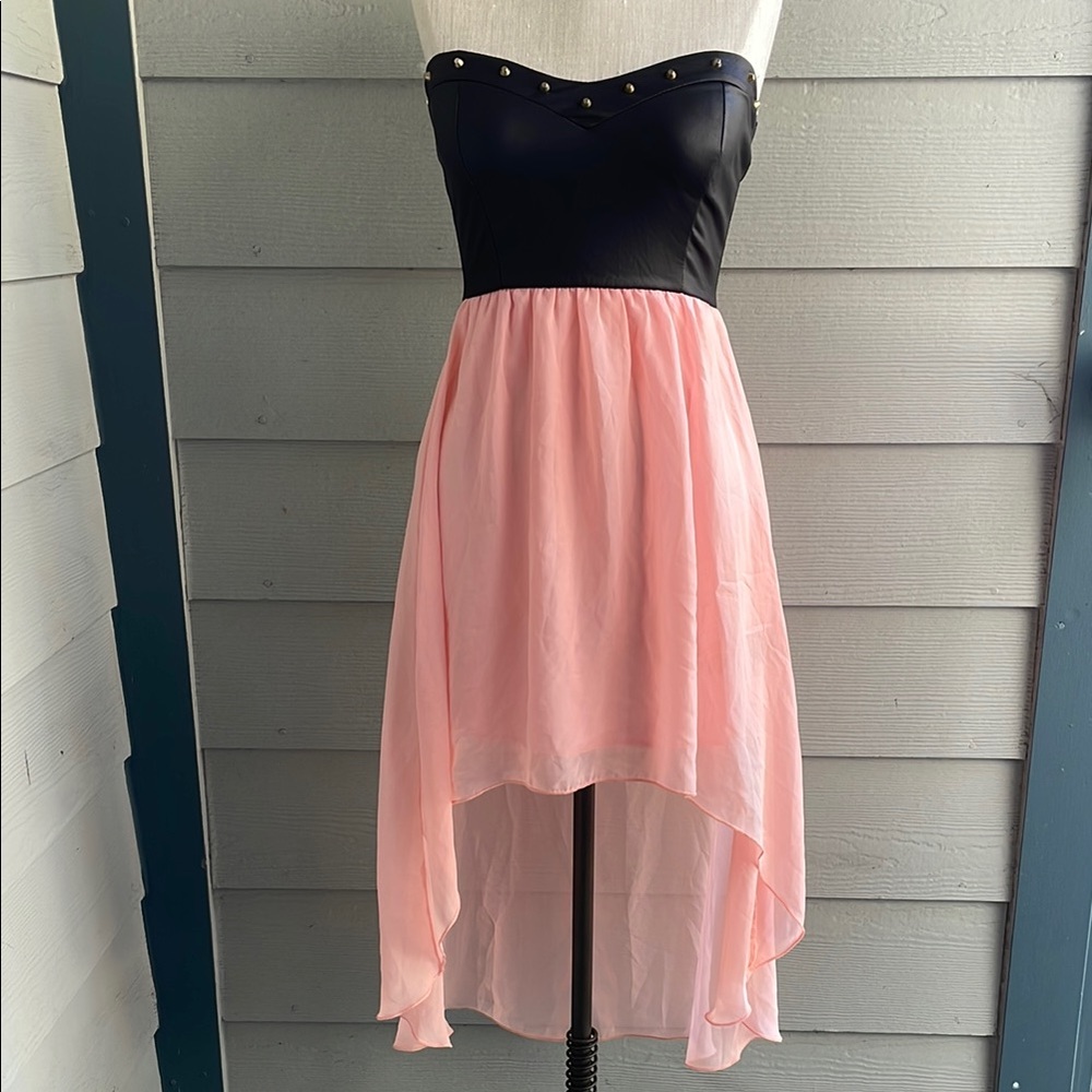 Strapless Black and Pink High-Low Dress